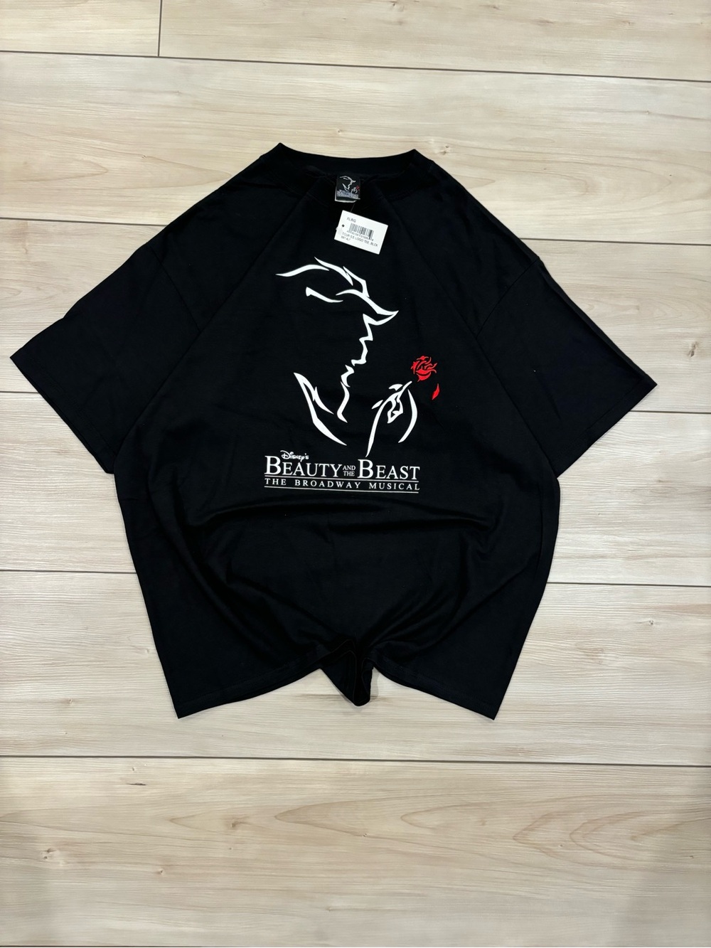 90s Vintage Deadstock Disney Beauty and the Beast Black Tee with Red Rose Accent